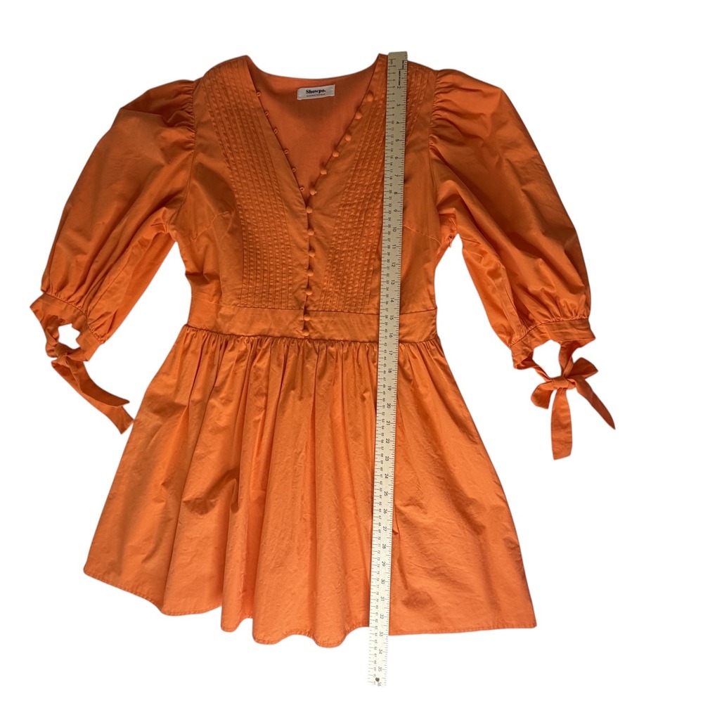 Showpo Zandra Mini Dress Size 8 Orange Puff Sleeve Cotton Poplin Vibrant Bright - Picture 12 of 15